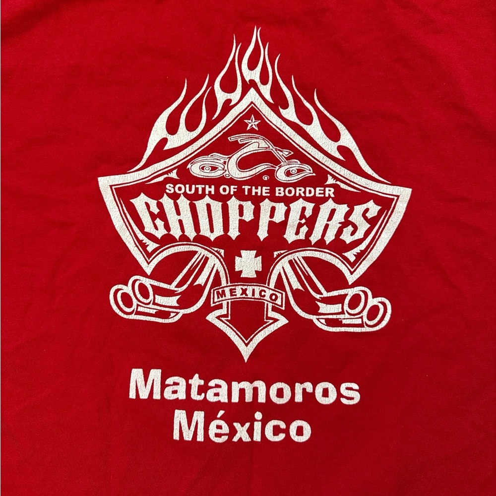 Vintage “South Of The Border Choppers Mexico” Men’s Red‎ T-Shirt Sz XL Matamoros